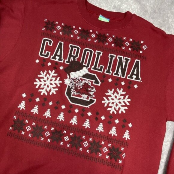 VTG Carolina Gamecocks Champion Sweatshirt Adult Large Red Holiday Vibes Snow - Picture 1 of 10